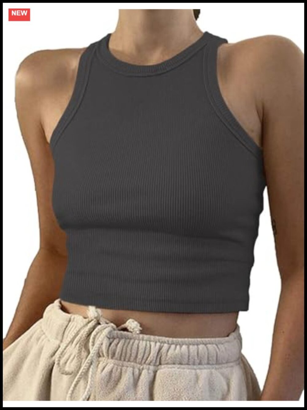 Women's Sleeveless Ribbed Knit Crop Tank Top Racerback